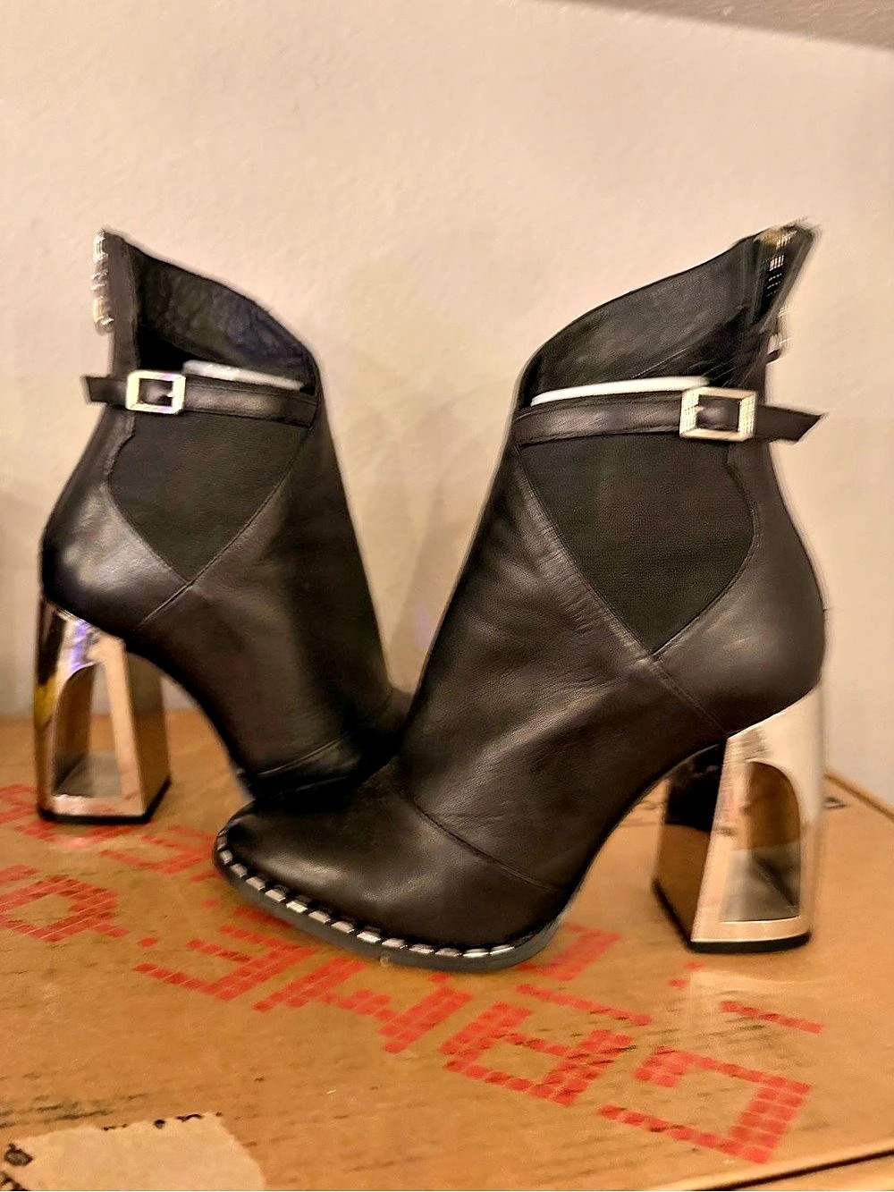 Vintage 90’s Black & Silver Platform Heeled Ankle Boots (Louboutin dupe)